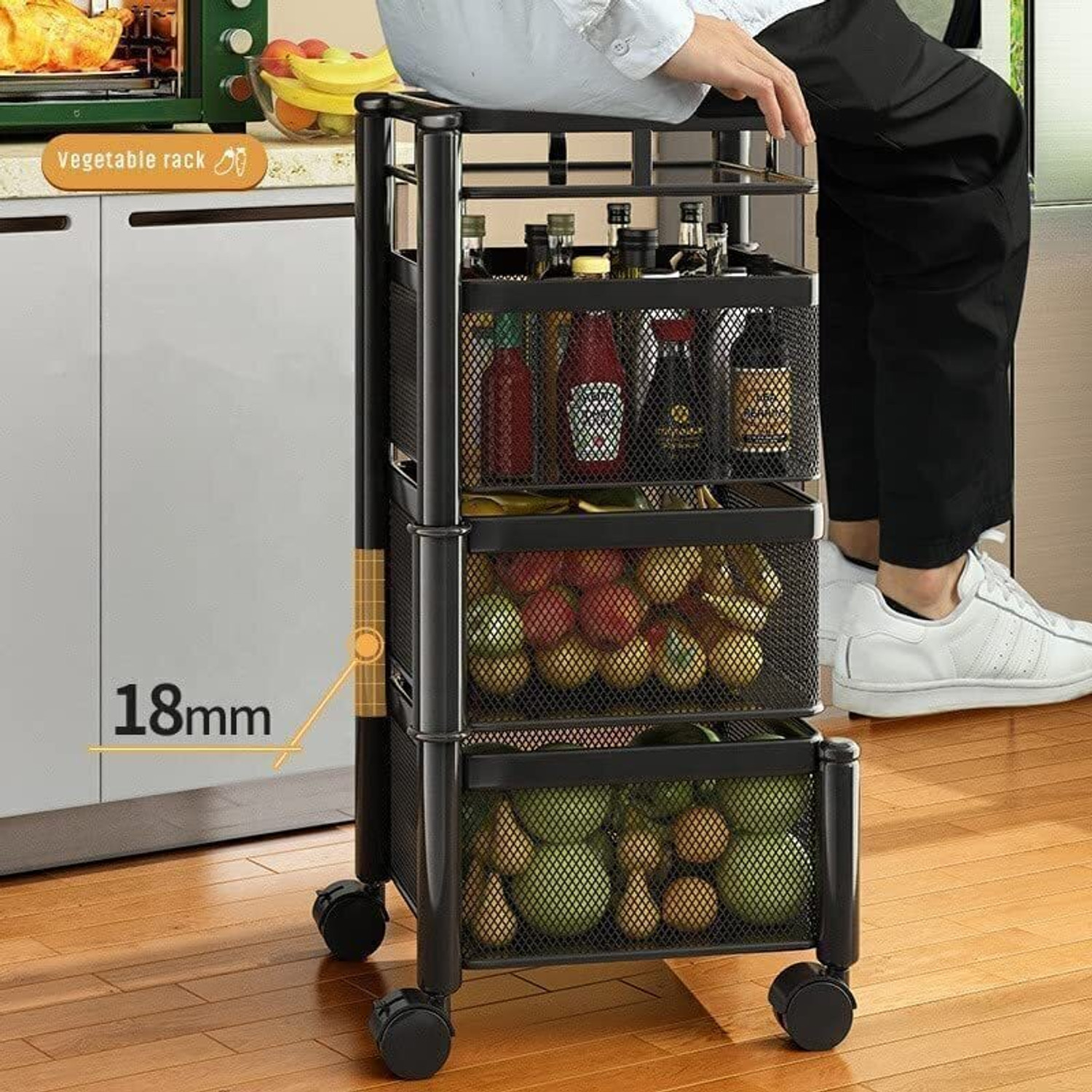 Image of TEX-RO Portable Storage Rack Square Basket Organizer, 5 Layer Iron Kitchen Trolley