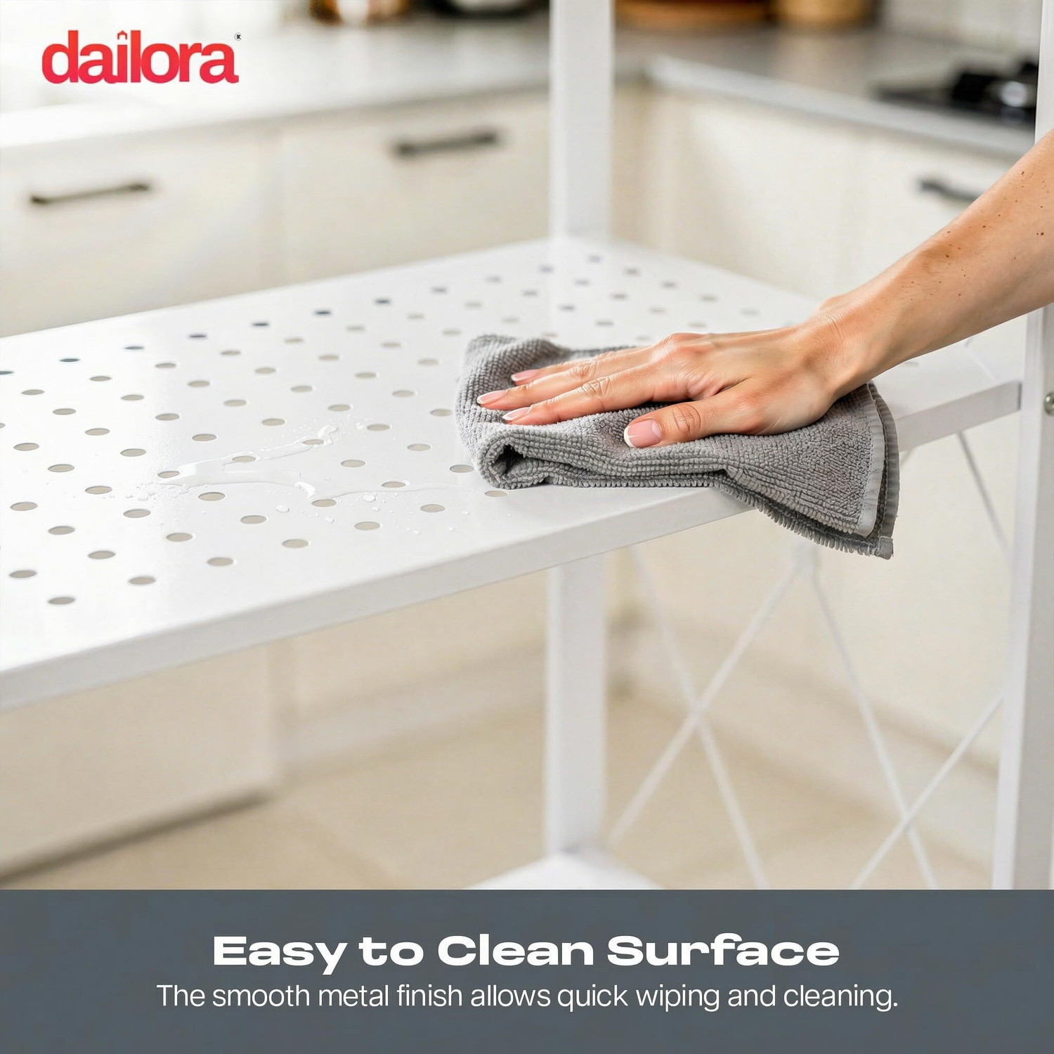 Image of Dailora 4-Tier Multipurpose Foldable Kitchen Storage Rack with Wheels Carbon Steel Kitchen Trolley