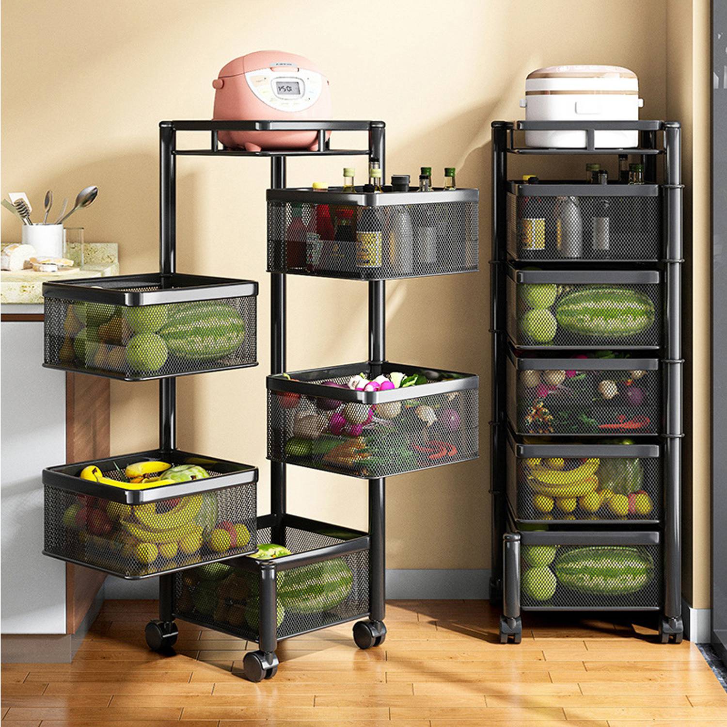 iBELL TS595 Kitchen Rack 5 Tier Rotating Stand, Basket Organizer,...mo