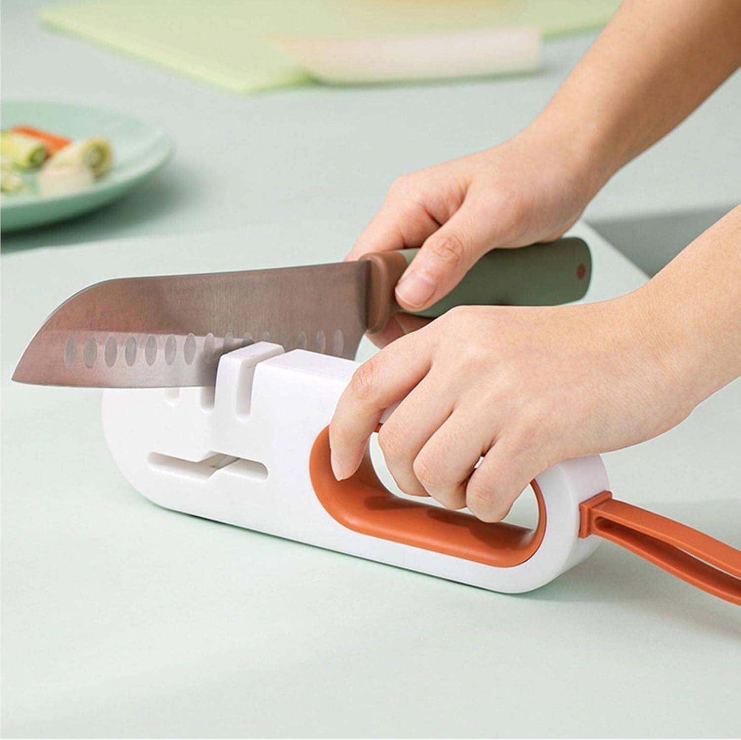 Antares 4-in-1 Manual Knife & Scissor Sharpener Tool for Kitchen with Non-Slip Base Knife Sharpening Steel