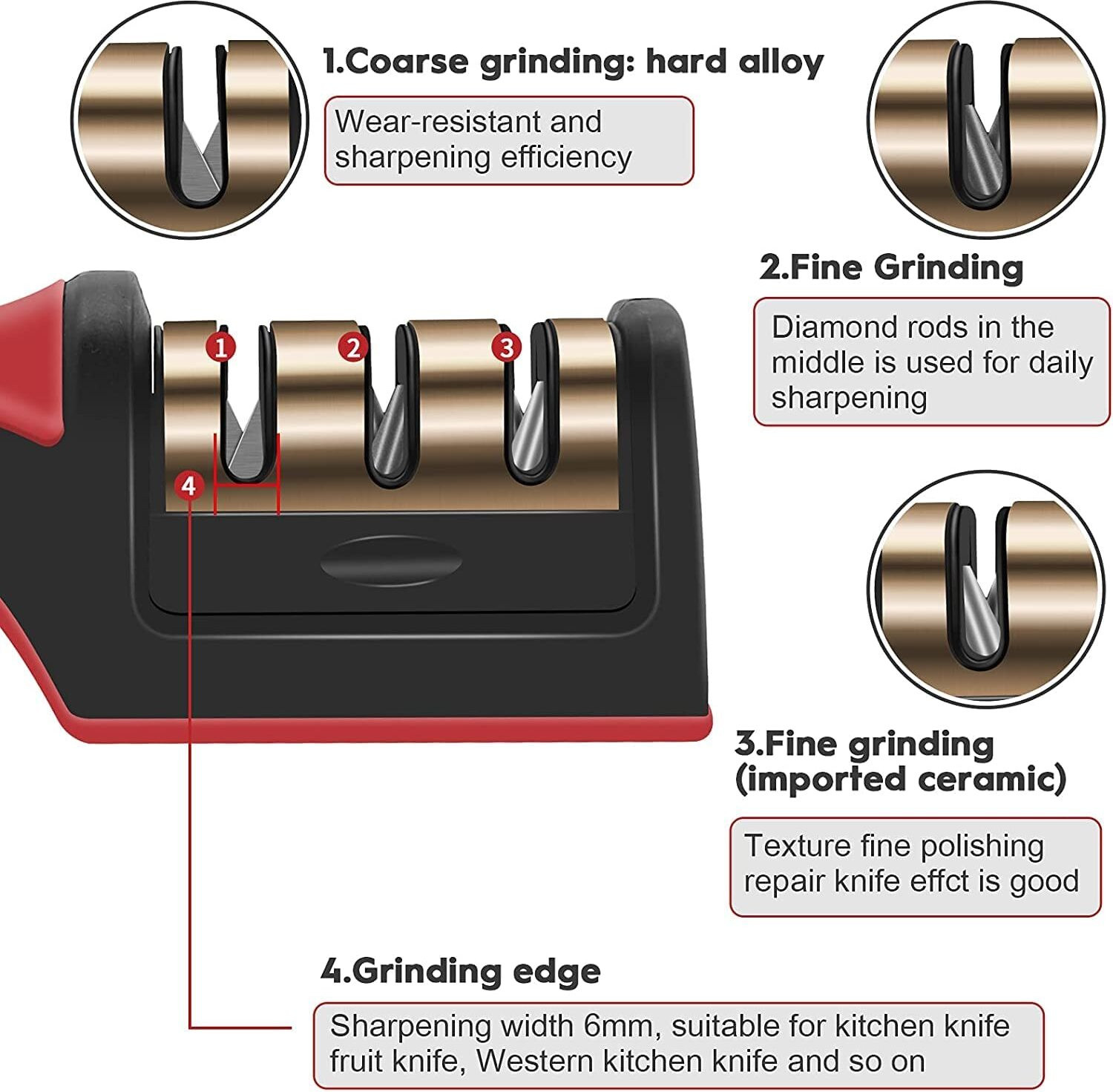 Image of ZURU BUNCH 3in1 Knife Sharpener Manual Kitchenware Gadget Handheld Portable Sharpening Tool Knife Sharpening Steel