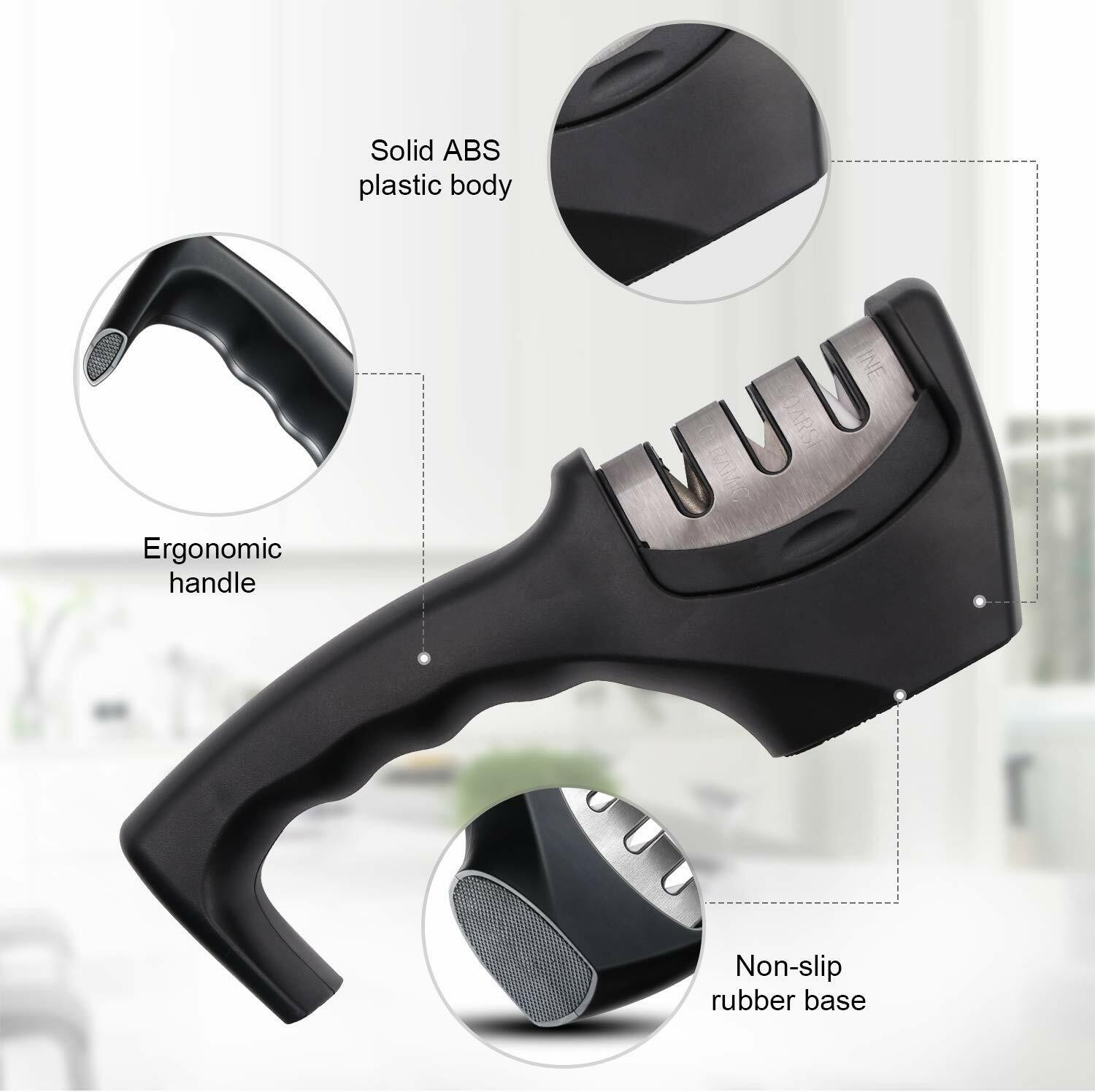 Image of Muktbhav Kitchen Manual Knife Sharpener 3 Slots Sharpening Tool for Ceramic Knife and Steel Knives Knife Sharpening Steel