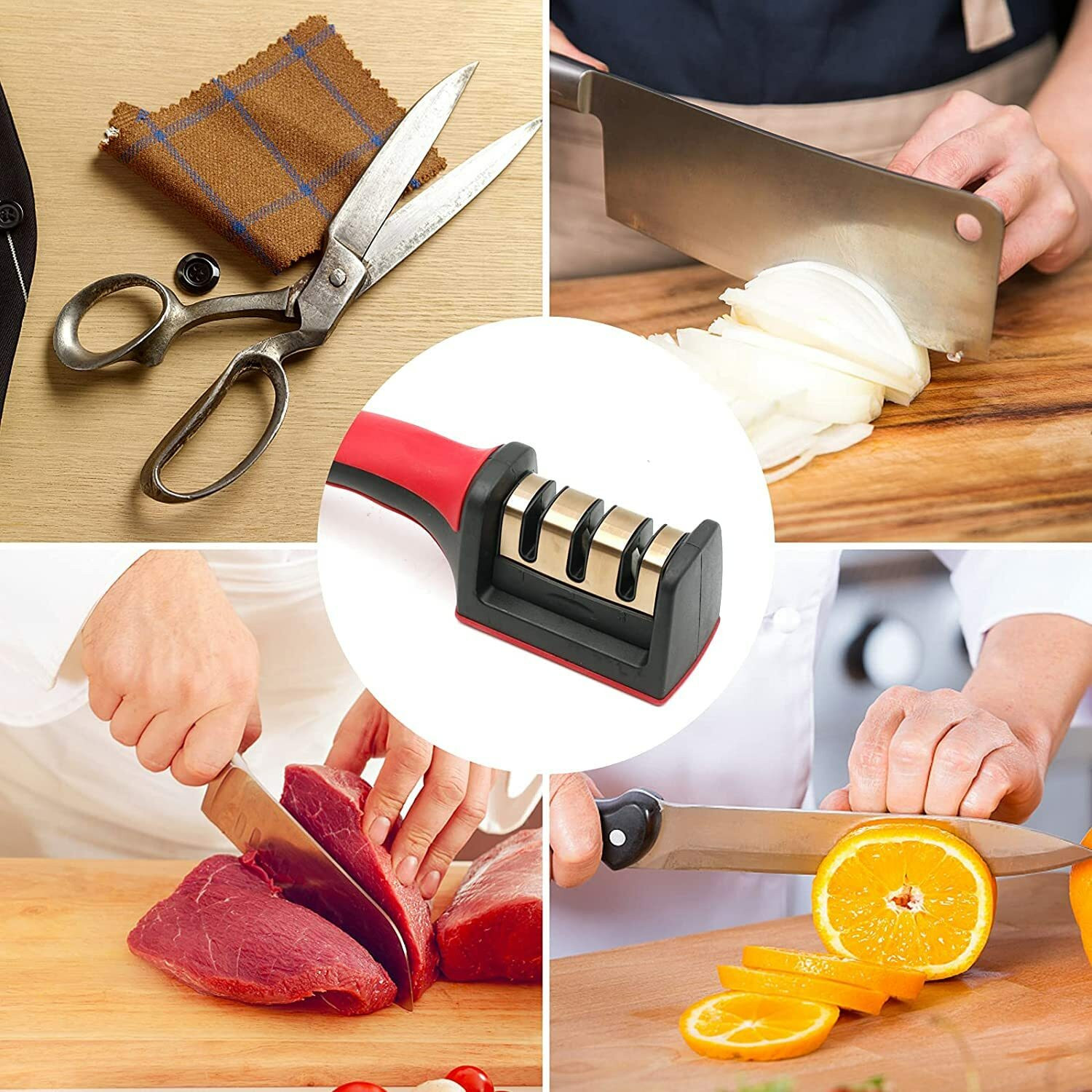 Image of ZURU BUNCH 3in1 Knife Sharpener Manual Kitchenware Gadget Handheld Portable Sharpening Tool Knife Sharpening Steel