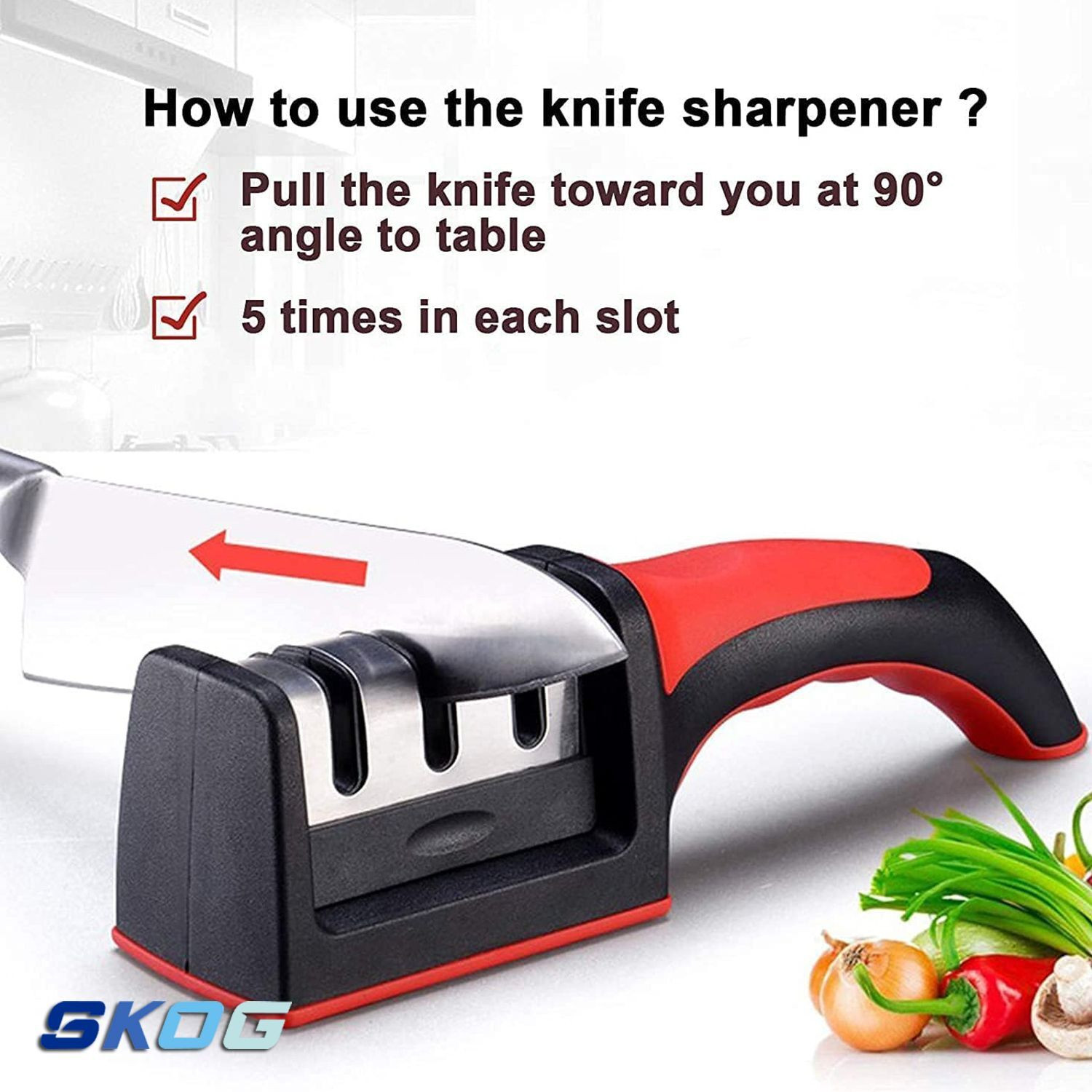 Image of SKOG 3 Stage Knife Sharpener for Kitchen Sharpener self Knives Shaping Multi use Knife Sharpening Steel (Plastic, Stainless Steel)
