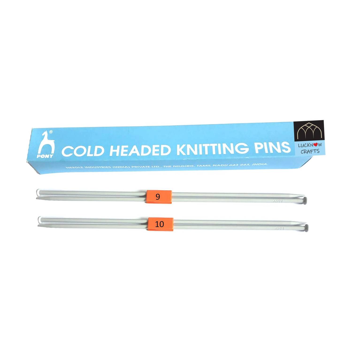 Lucknow Crafts Knitting Needle(Pair) | Vardhman Pony Cold Headed Pins | Size 9,10 - (3.75mm,3.25mm) - 25 cm length | Premium, rust-free | Used for knitting Woollen sweater, socks, mittens, gloves, hats, scarfs Knitting Pin