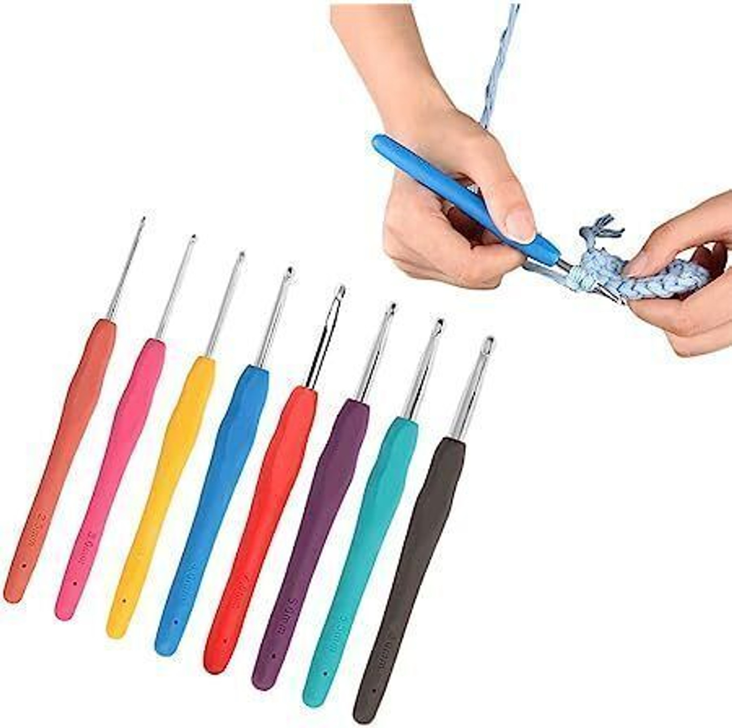 Image of Gemsy Crochet Hook Needle Set, 52pcs Ergonomic Sewing Knitting Knitting Pin (Pack of 16)