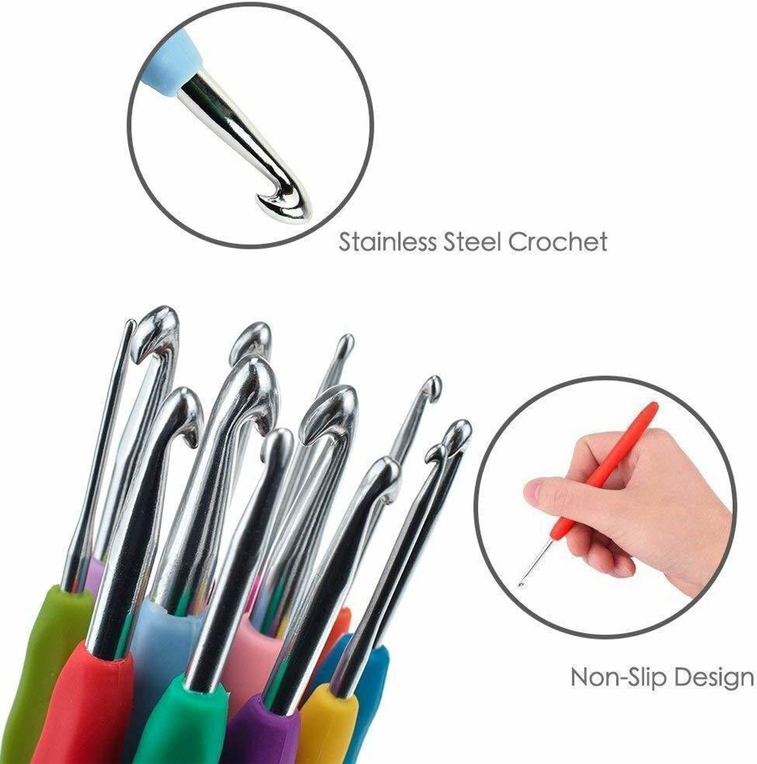 Image of Gemsy Crochet Hook Needle Set, 52pcs Ergonomic Sewing Knitting Knitting Pin (Pack of 16)