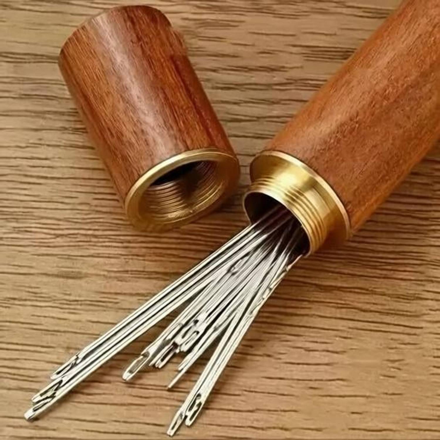 EKLAING 30 Pcs Self-Threading Quilting Needle Set with Wooden Case Knitting Pin