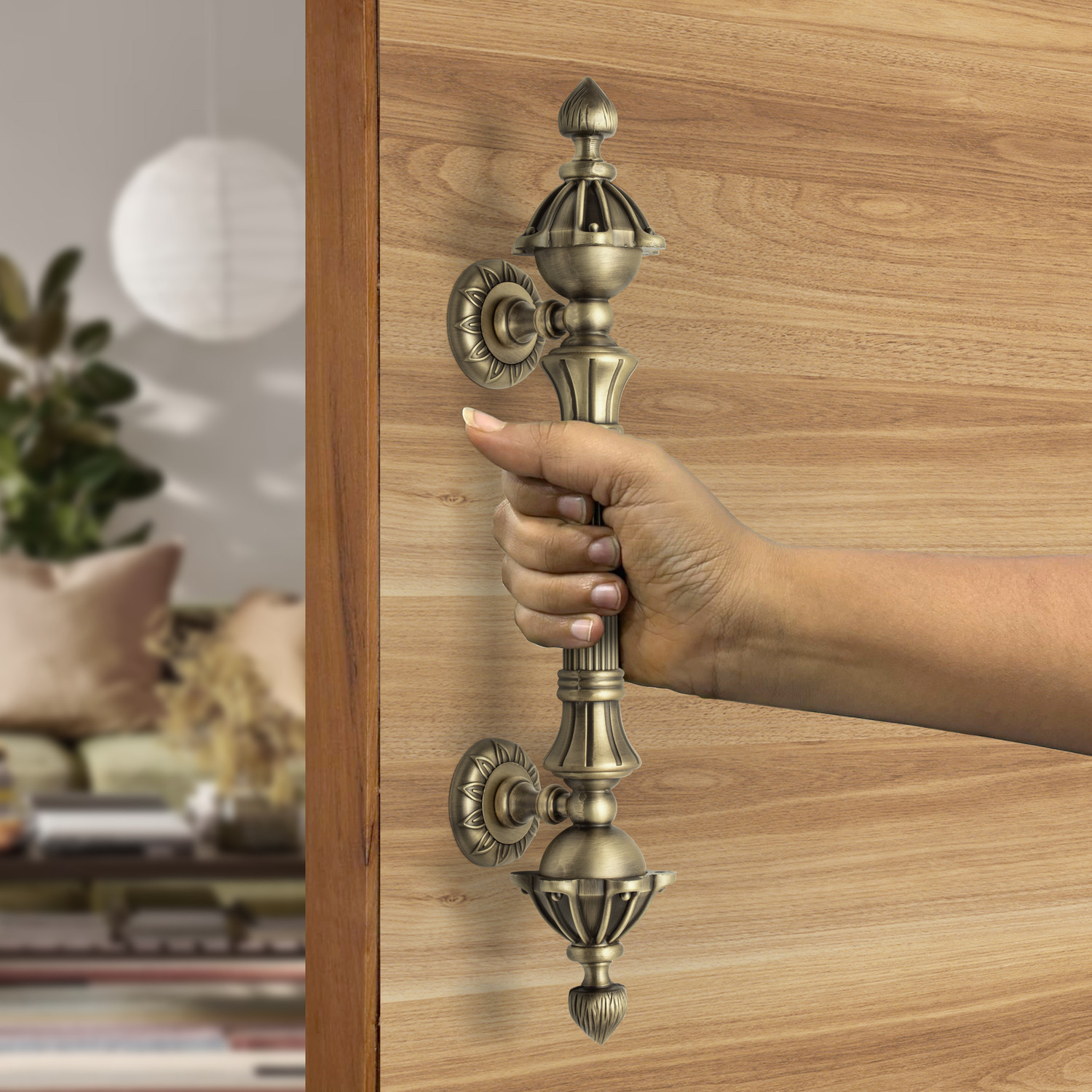Image of Plantex 13 Inch Main Door Handle /Wooden Door Handle /Pull-Push Door Handle- Brass Antique Aluminium, Zinc Door Handle