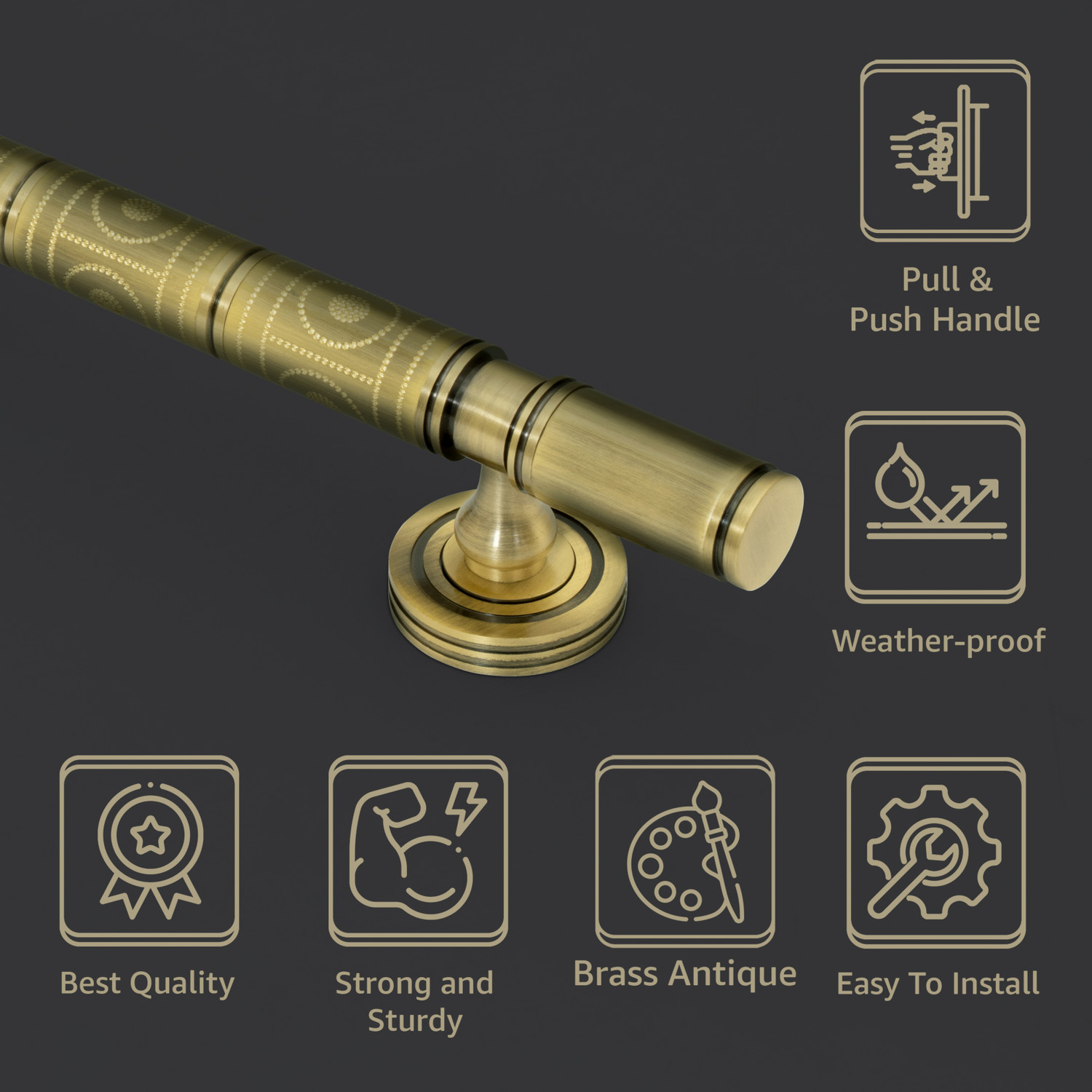 Image of Plantex Main Door Handle /12 inch Pull-Push Handle for Home /Office /Hotel -(Brass Antique) Brass Door Handle