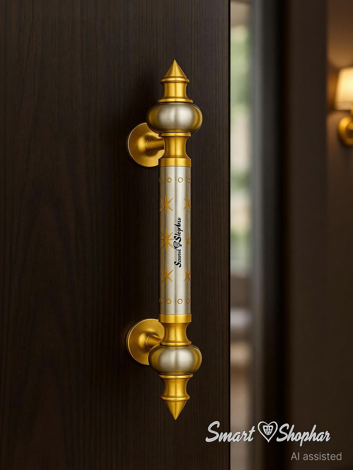 Image of Smart Shophar Amor 10 Inches Brass Pipe Style Handle | Decorative Door Handle Entrance Gates Brass Door Handle