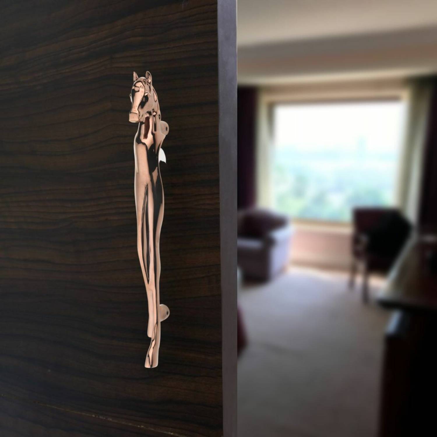 Airline Horse Shape Main Door Handle Brass Antique Finish Home Décor (Rose Gold) Brass Door Handle