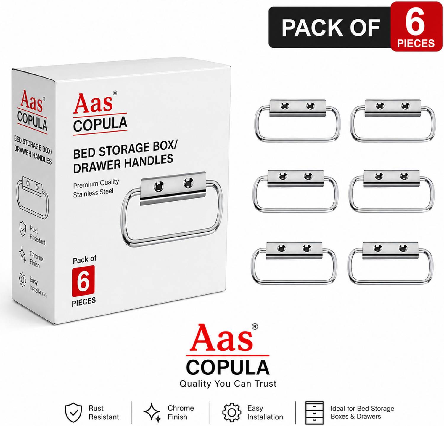 AAS COPULA Furniture Wardrobe Pull Handles Lodhi Silver Kadi for Bed Storage Box Stainless Steel Cabinet/Drawer Handle