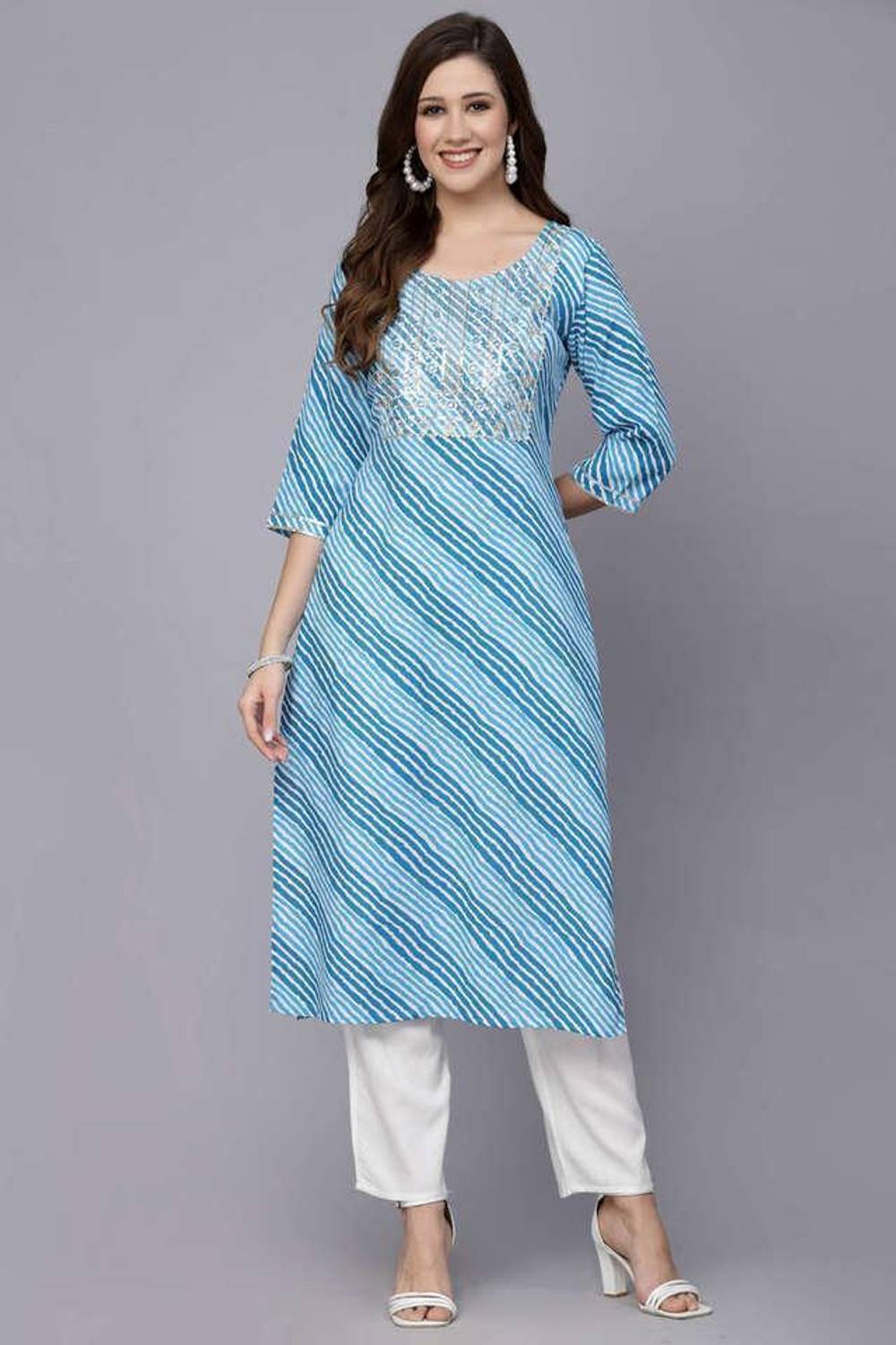 Deepyog Women Printed Viscose Rayon Straight Kurta (Light Blue)