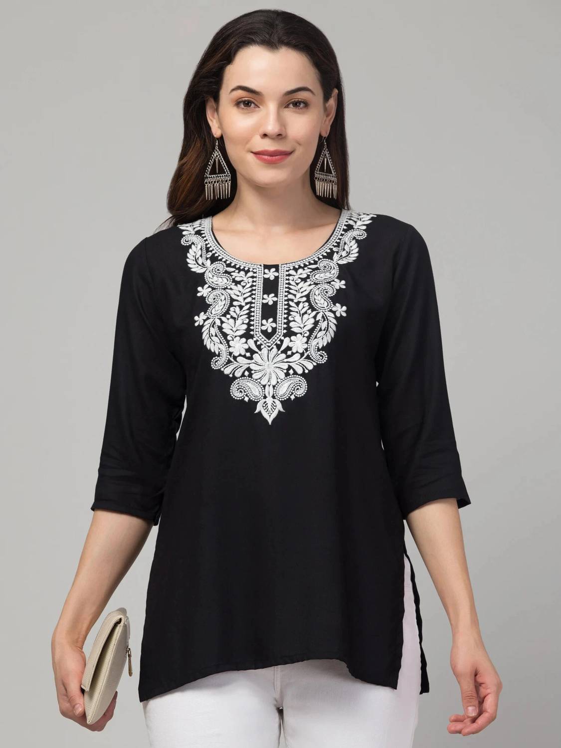 CROWN KING GARMENTS Women Embroidered Viscose Rayon Straight Kurt