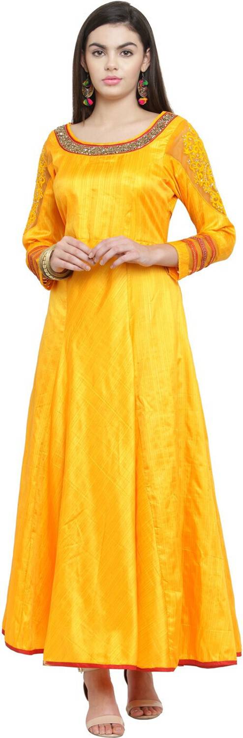 AD4U Solid Pure Silk A-line Kurta for Women