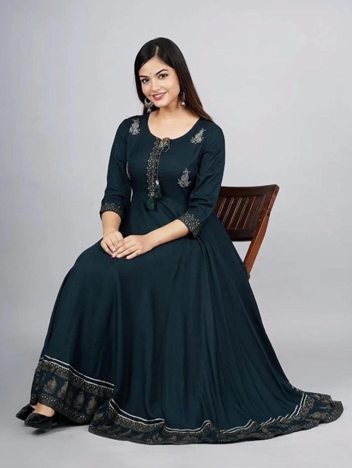 Image of AMBHIKA FASHION Women Printed, Embroidered Gown Kurta