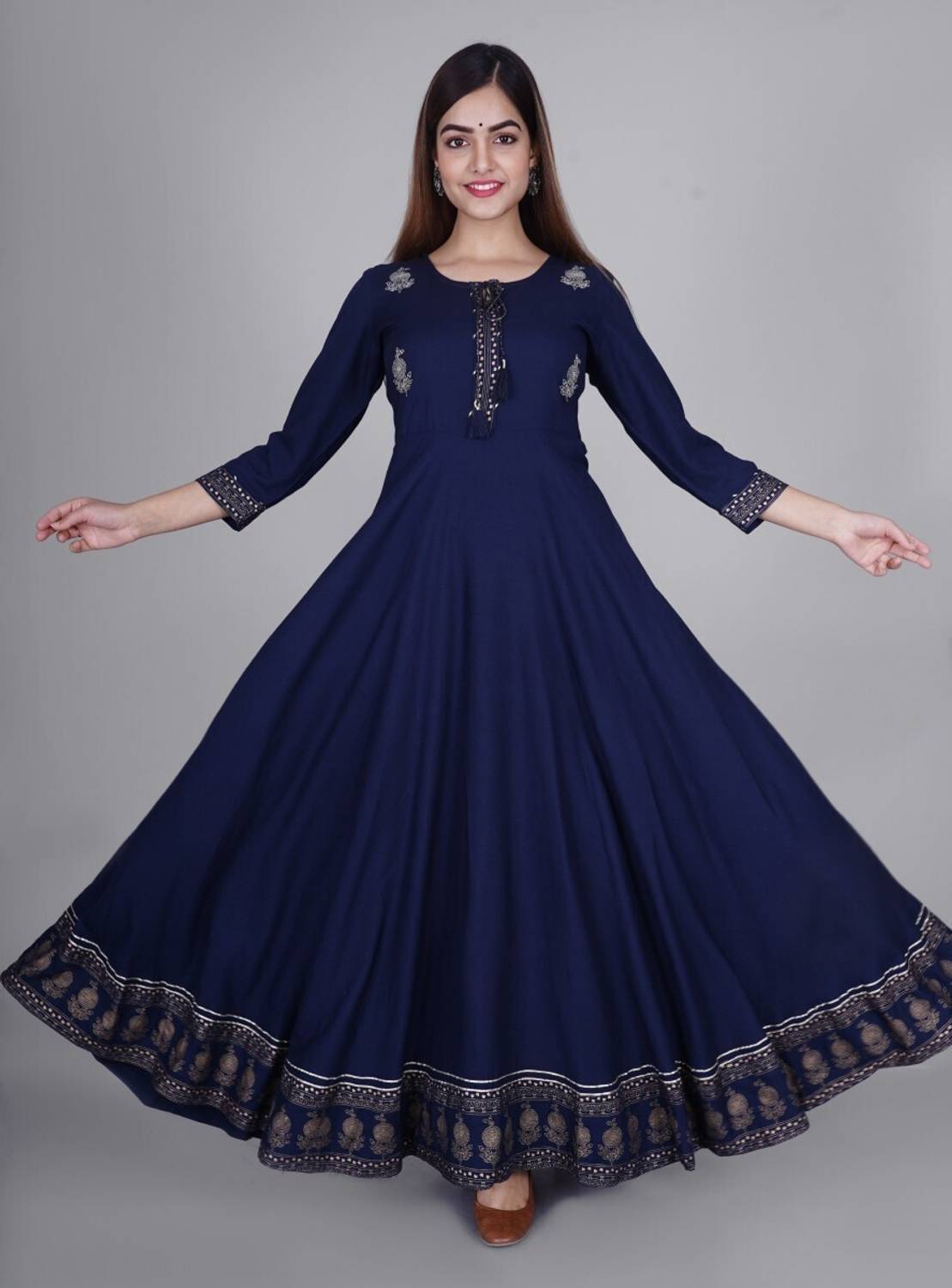Style N Trend Women Printed Viscose Rayon Anarkali Kurta (Blue)