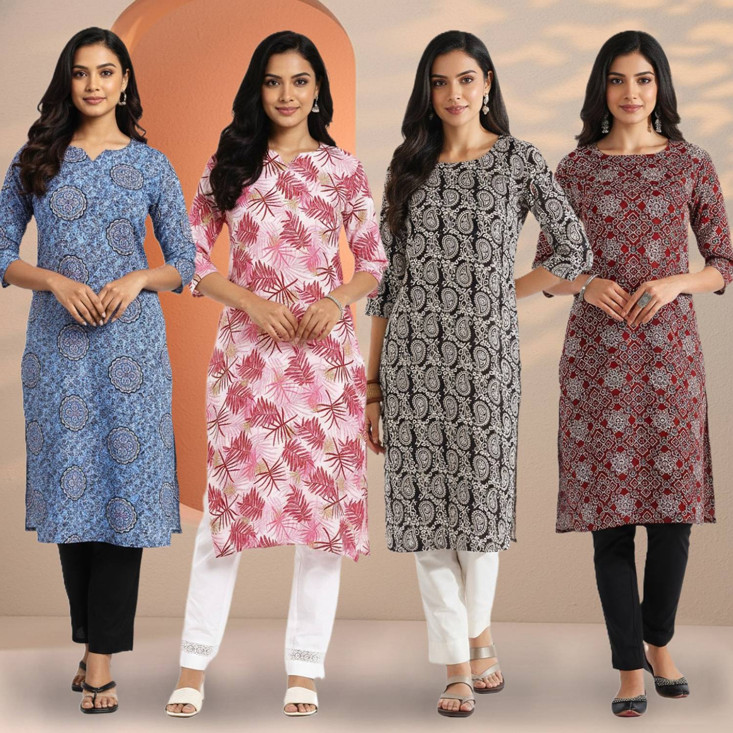 KETAKI FASHION Pack of 4 Women Printed Crepe Straight Kurta (Mult