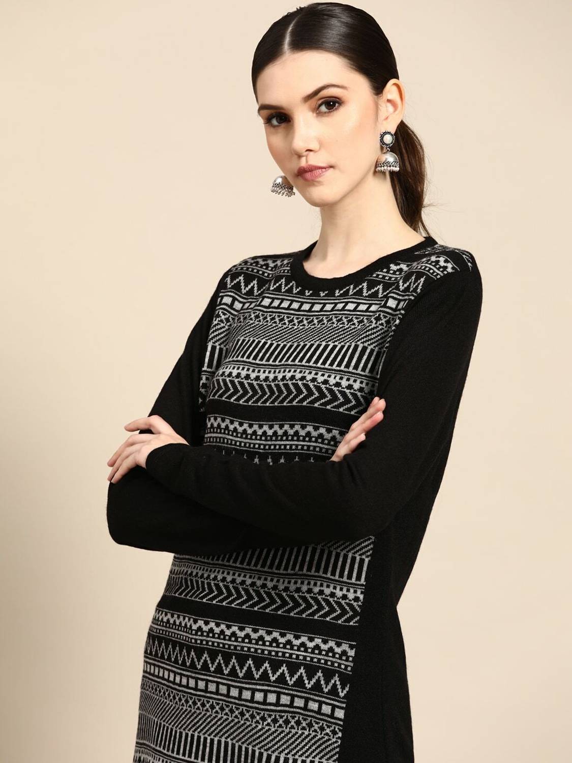 ANOUK Women Geometric Print, Woven Design Straight Kurta