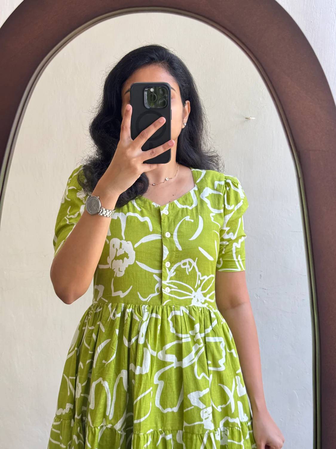 AJMERA Women Fit and Flare Green Midi/Calf Length Dress