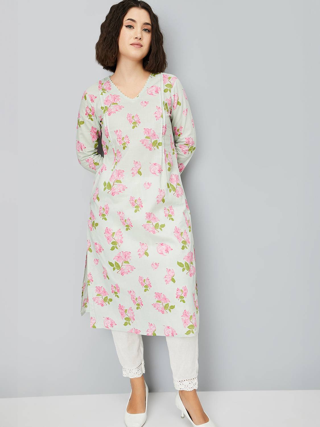 max Women Embroidered Cotton Blend A-line Kurta (Blue)