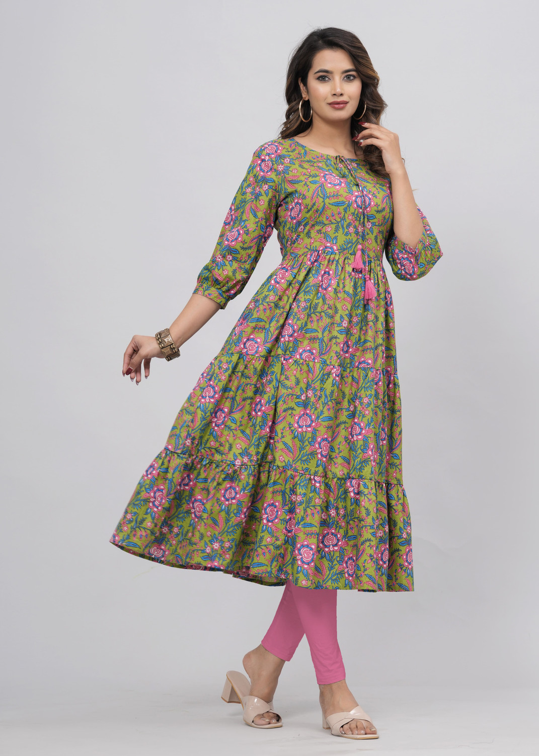Image of Samragyi Women Floral Print, Printed Anarkali Kurta