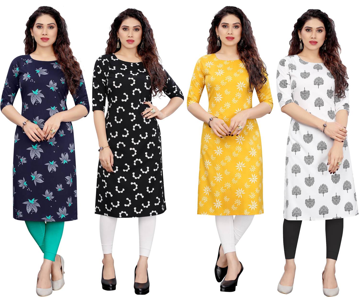 KETAKI FASHION Pack of 4 Women Printed Crepe Straight Kurta (Mult