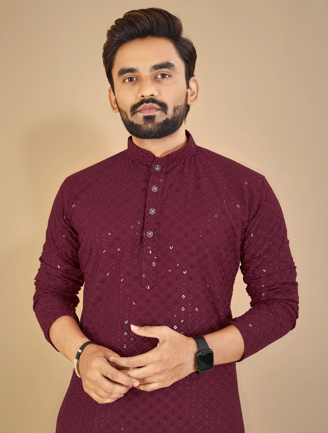 Image of MENSKURTA Men Embellished Straight Kurta
