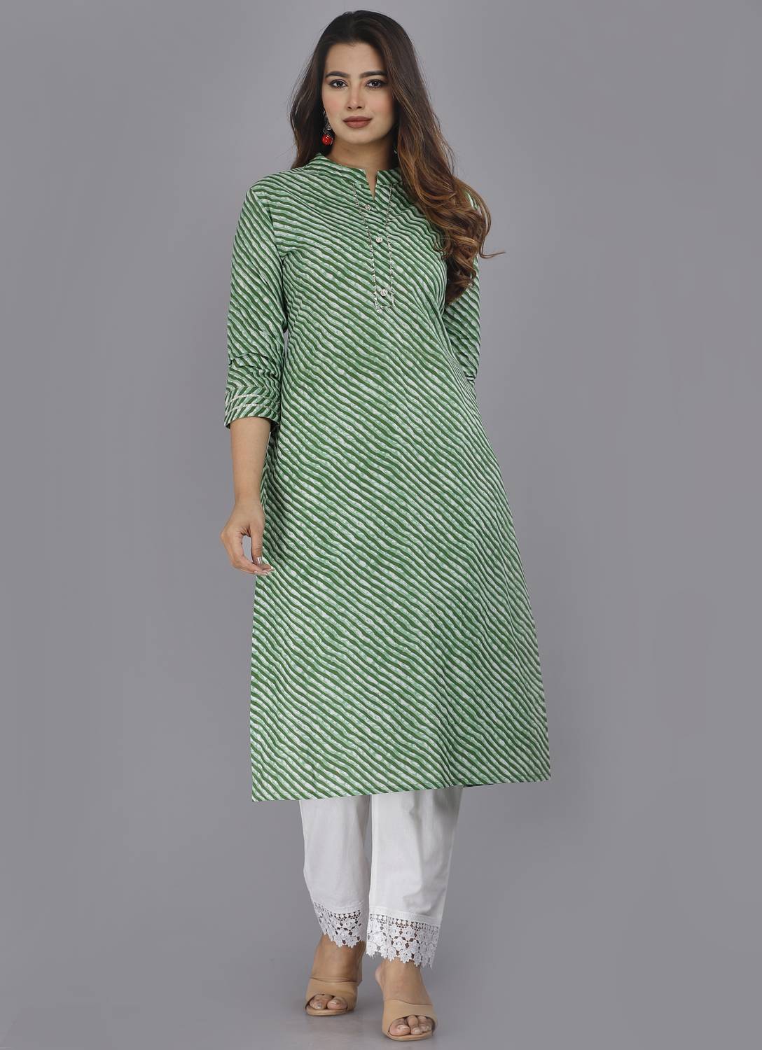 Rani Prints Jaipur Women Leheriya Pure Cotton Straight Kurta (Pin