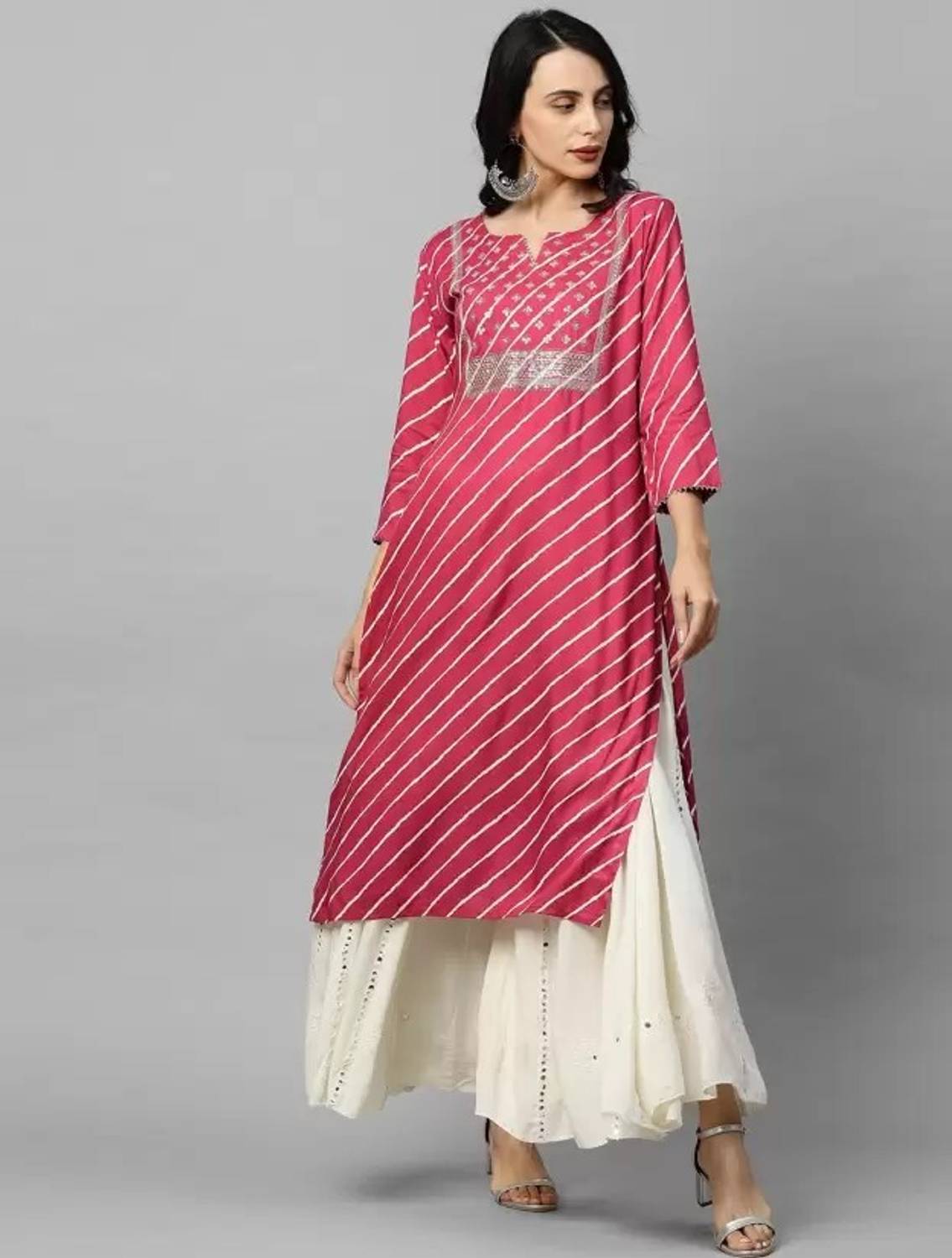 bodhaa Women Leheriya, Embroidered Viscose Rayon Straight Kurta (