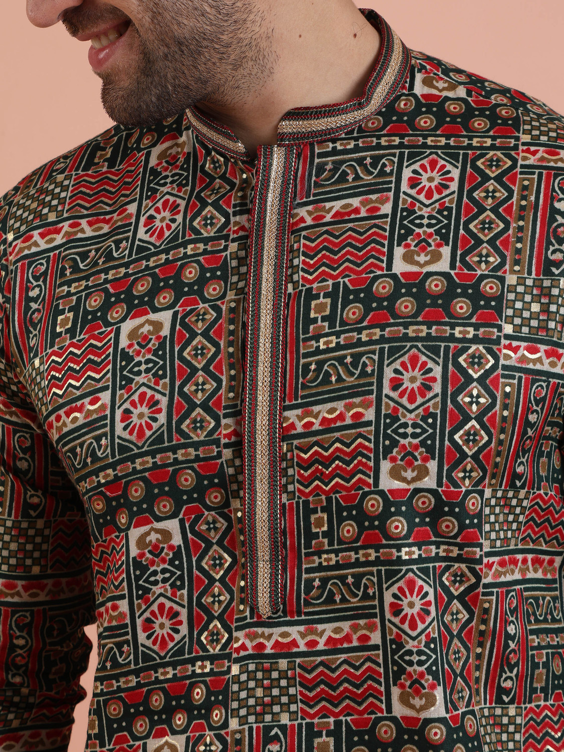 Image of Kisah Printed Silk Blend Straight Kurta for Men (Multicolor)