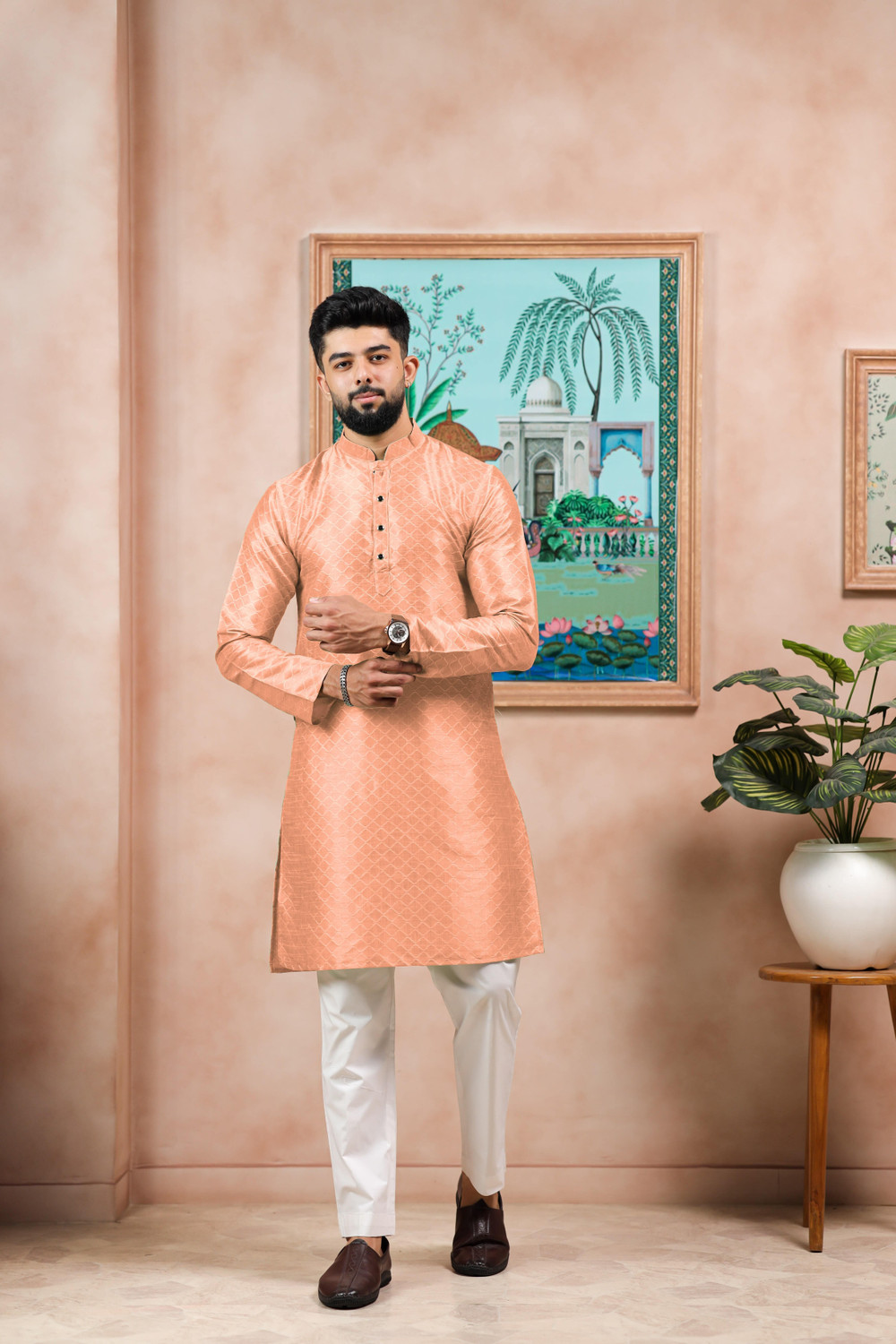 Image of Koshin Men Self Design Straight Kurta