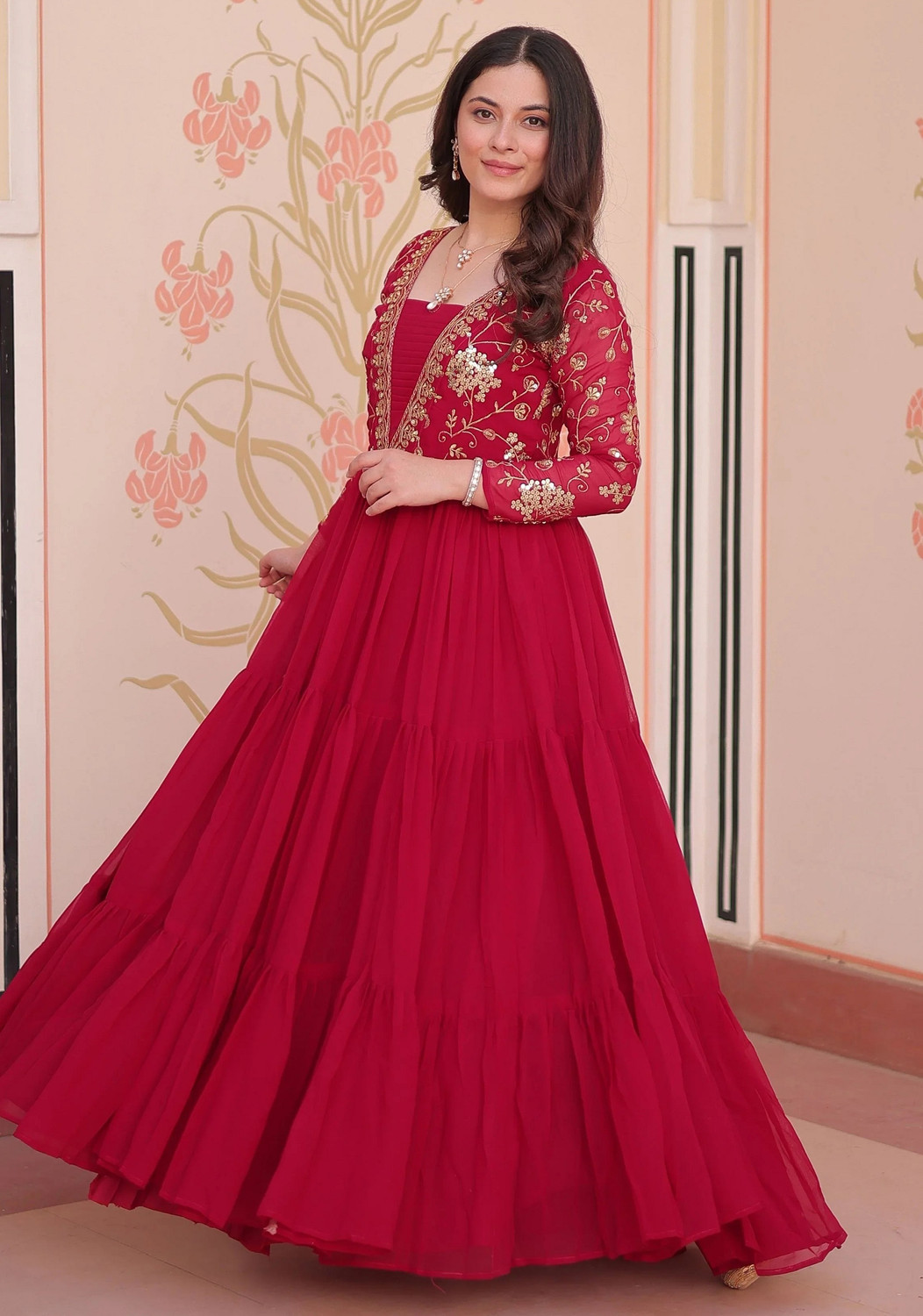 Image of Lazzly Women Embroidered, Woven Design Flared Kurta