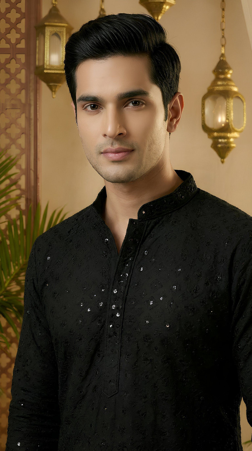 Image of ADHIRAJAN Men Embellished Straight Kurta