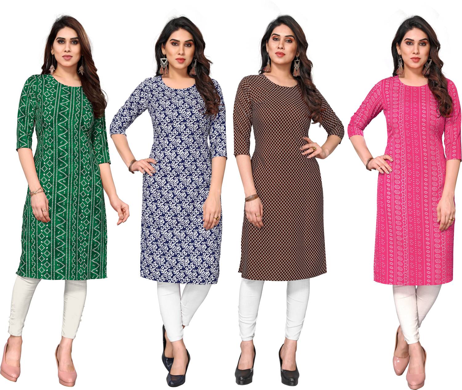 KETAKI FASHION Pack of 4 Women Printed Crepe Straight Kurta (Mult