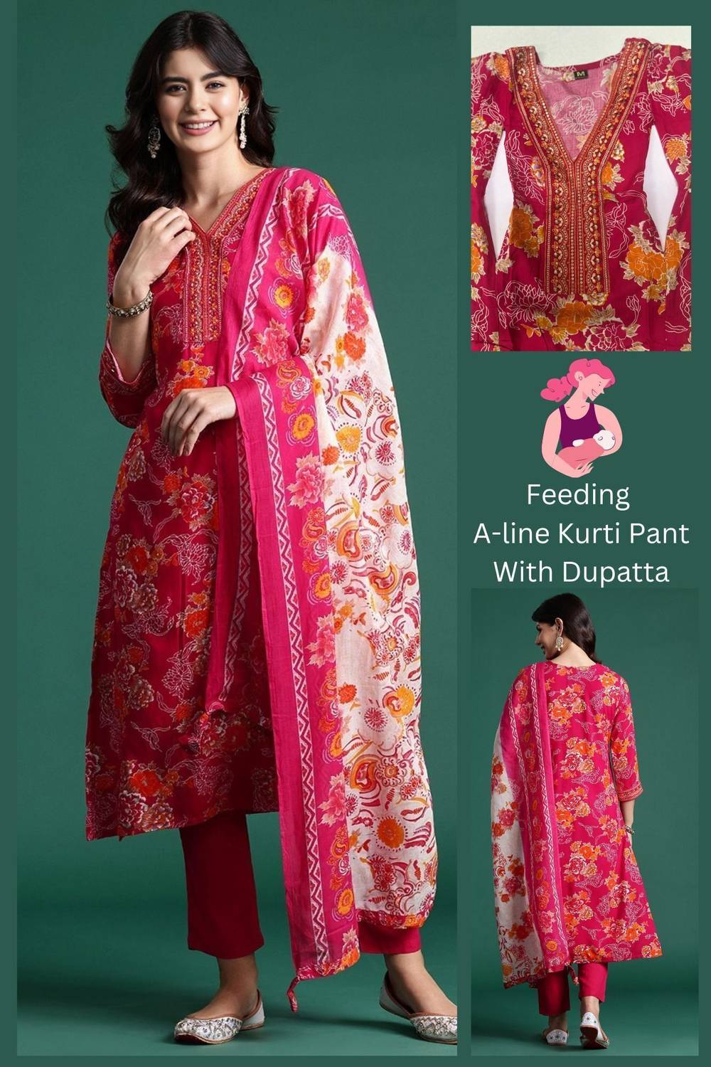 sky fab Women Floral Print Viscose Rayon A-line Kurta With Attach