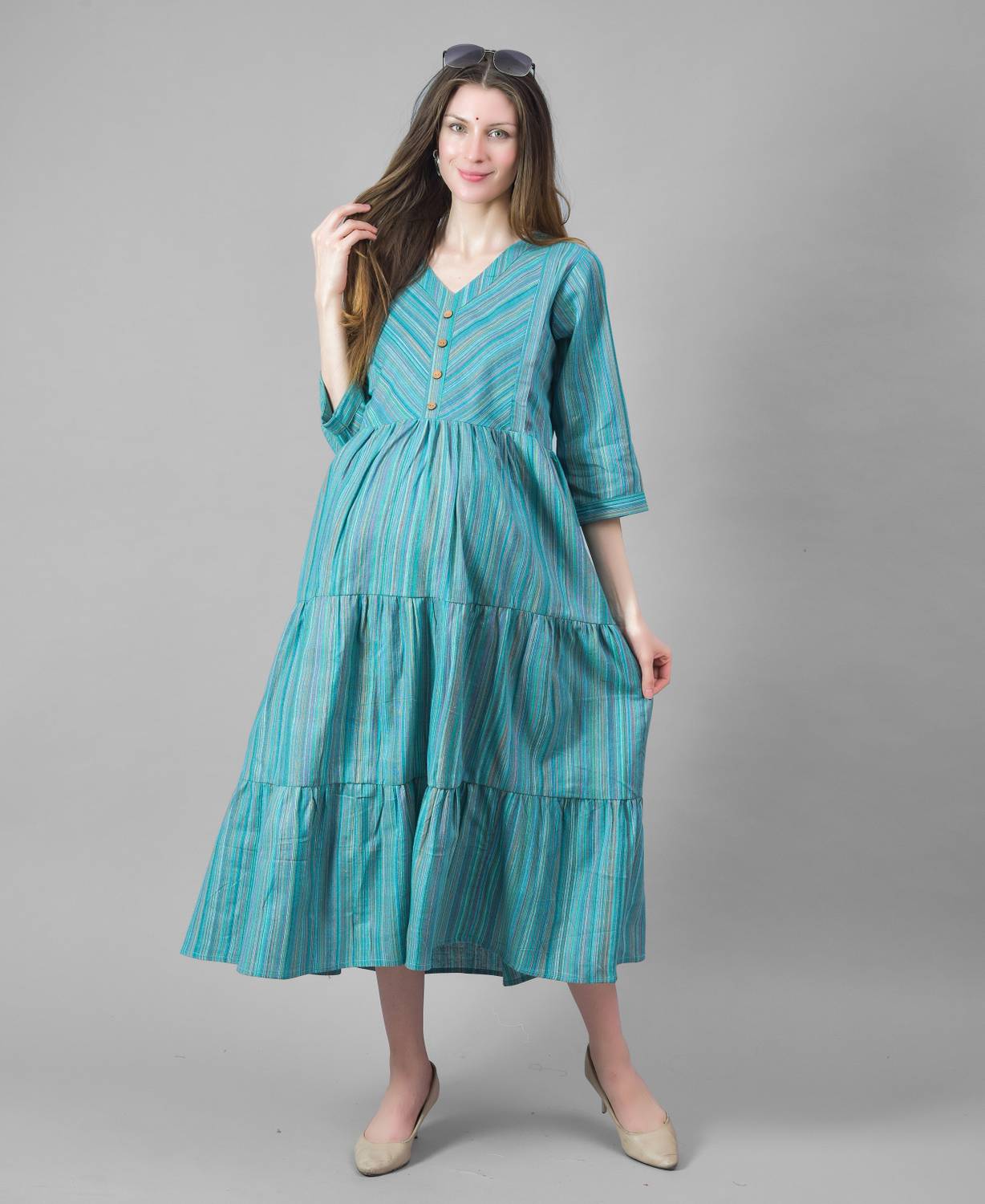 Negen Women Printed Pure Cotton Flared Kurta (Blue)