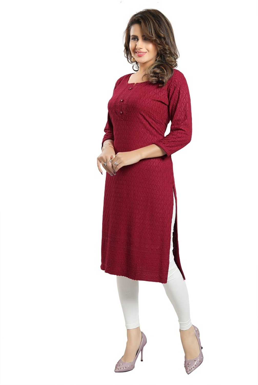 Image of Dream & Dzire Women Chikan Embroidery Straight Kurta