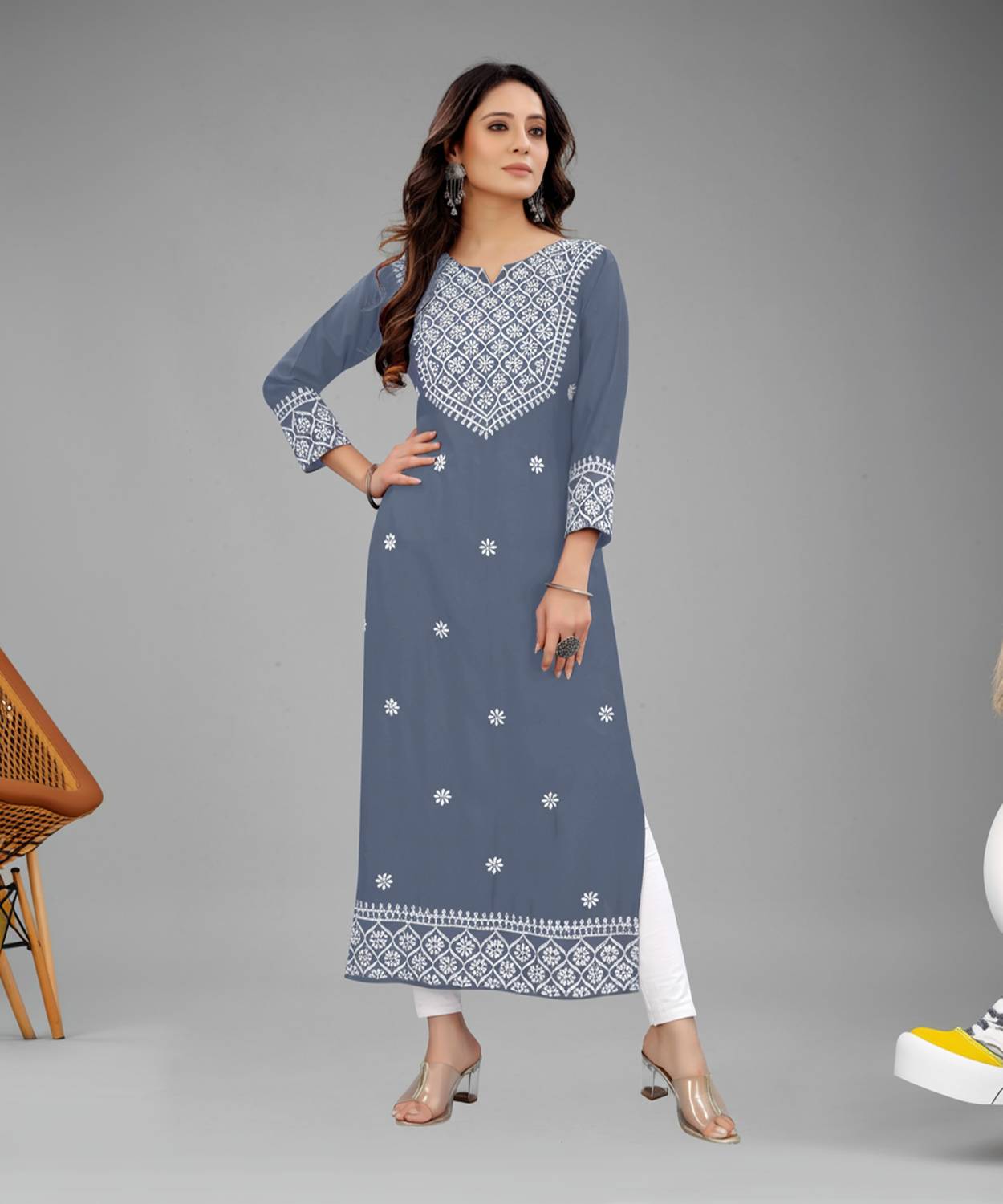 fantasy fab Women Embroidered Cotton Rayon Straight Kurta (Multic