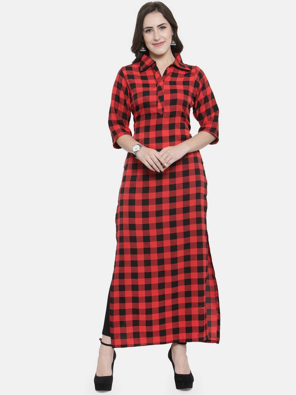 Aarsha Women Checkered Straight Kurta