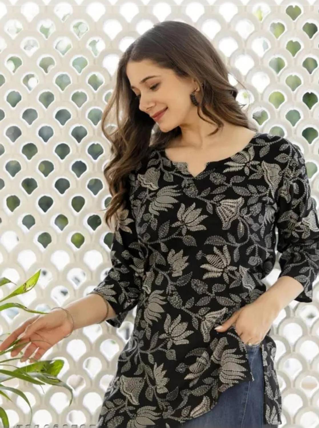 Adnika collection Casual Floral Print Women Black Top