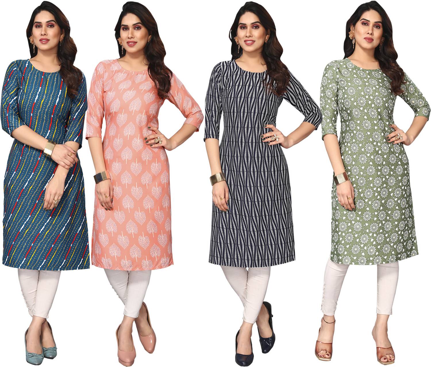 KETAKI FASHION Pack of 4 Women Printed Crepe Straight Kurta (Mult