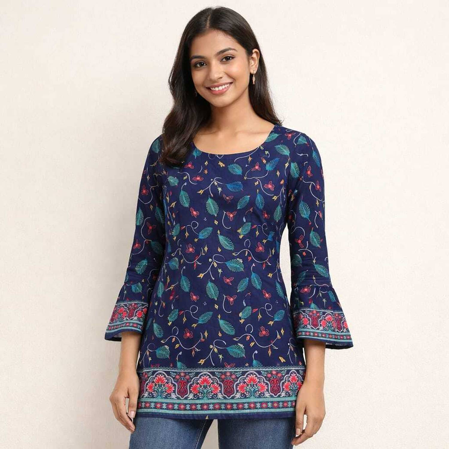 WINGS 2 FLY Women Printed Pure Cotton Flared Kurta (Blue)