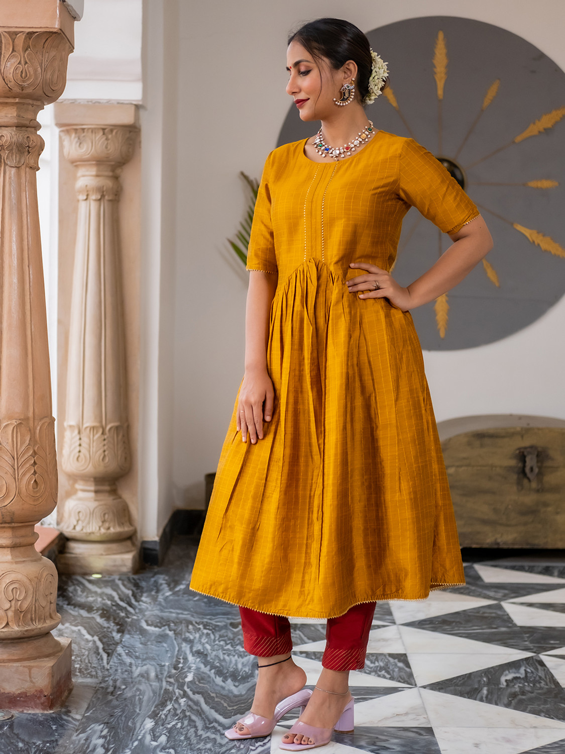 Image of Jaipur Kurti Women Checkered A-line Kurta