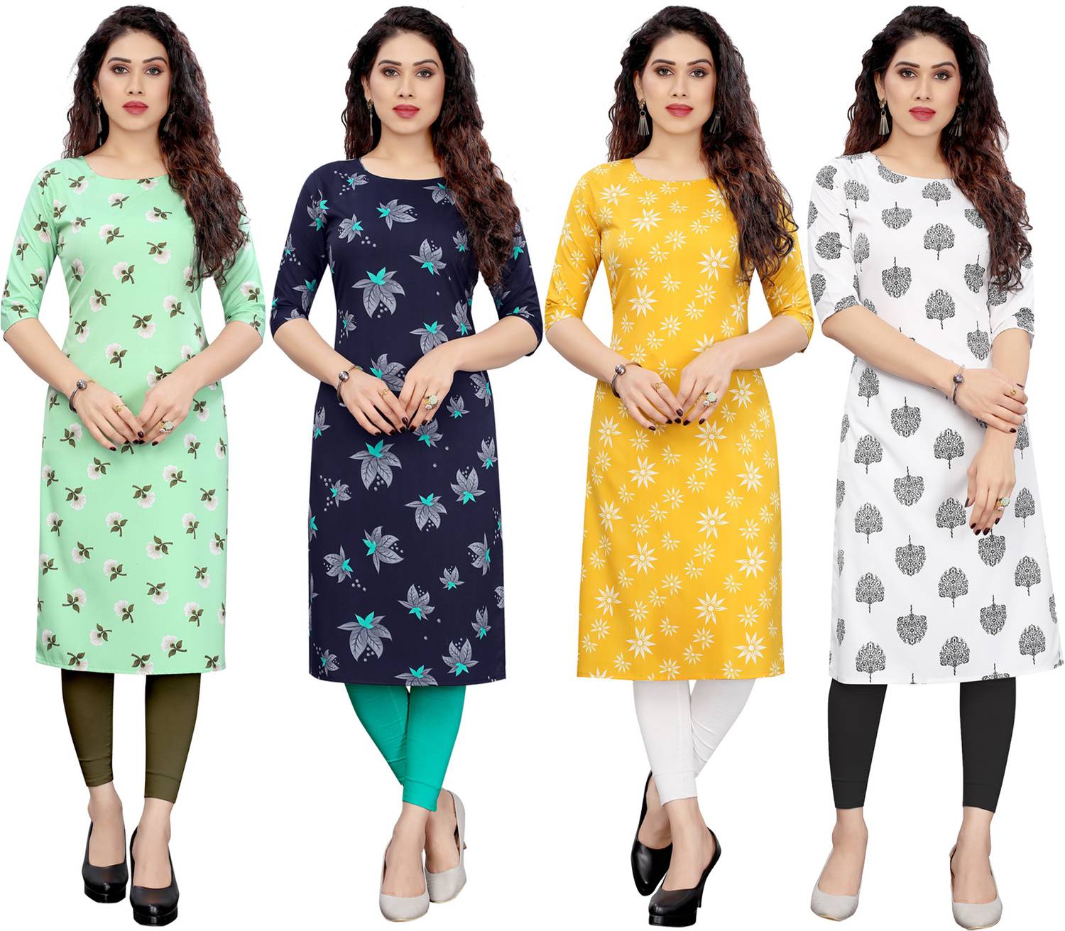 KETAKI FASHION Pack of 4 Women Printed Crepe Straight Kurta (Mult