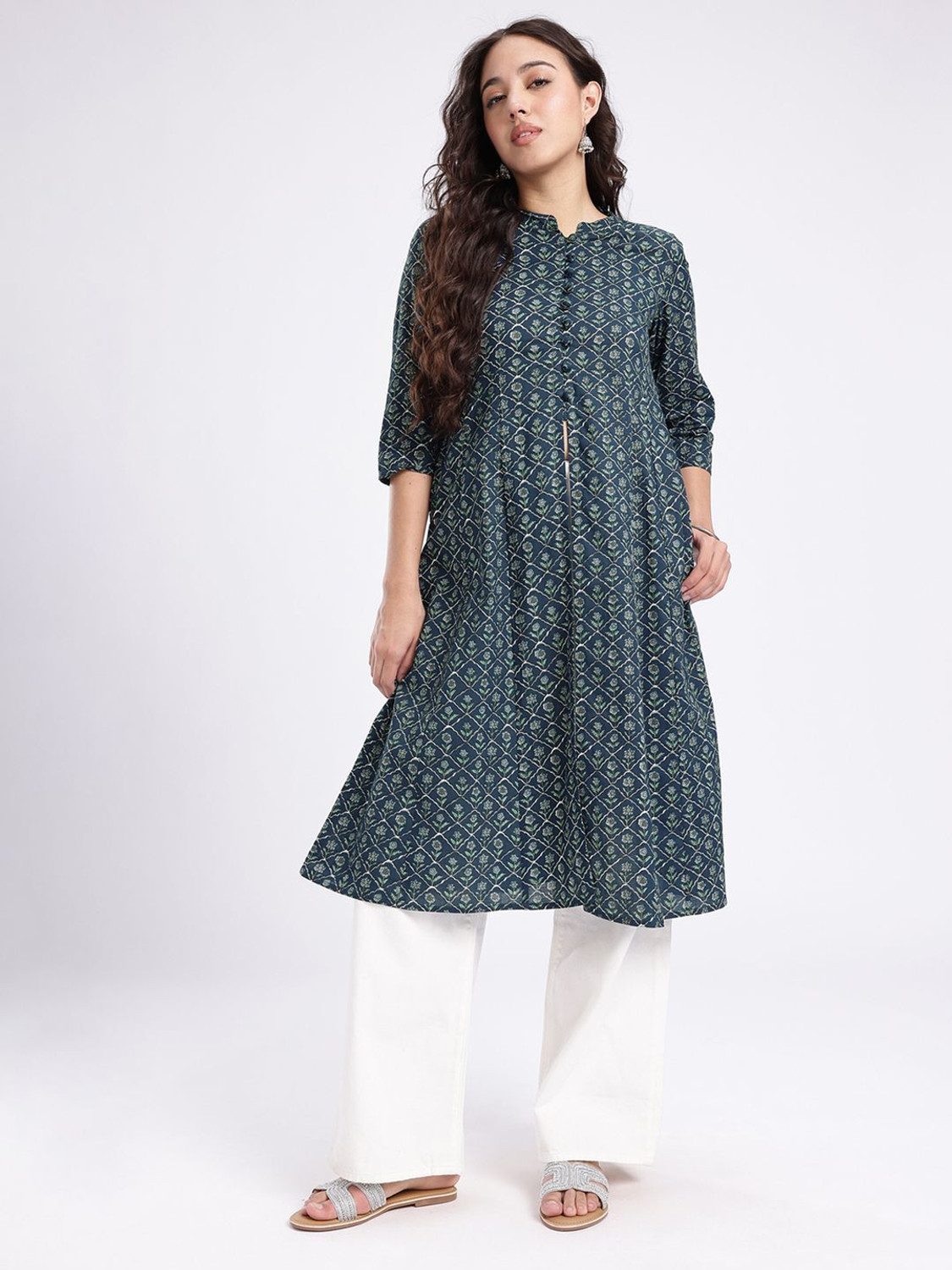 Image of fusion by glitchez Women Floral Print A-line Kurta