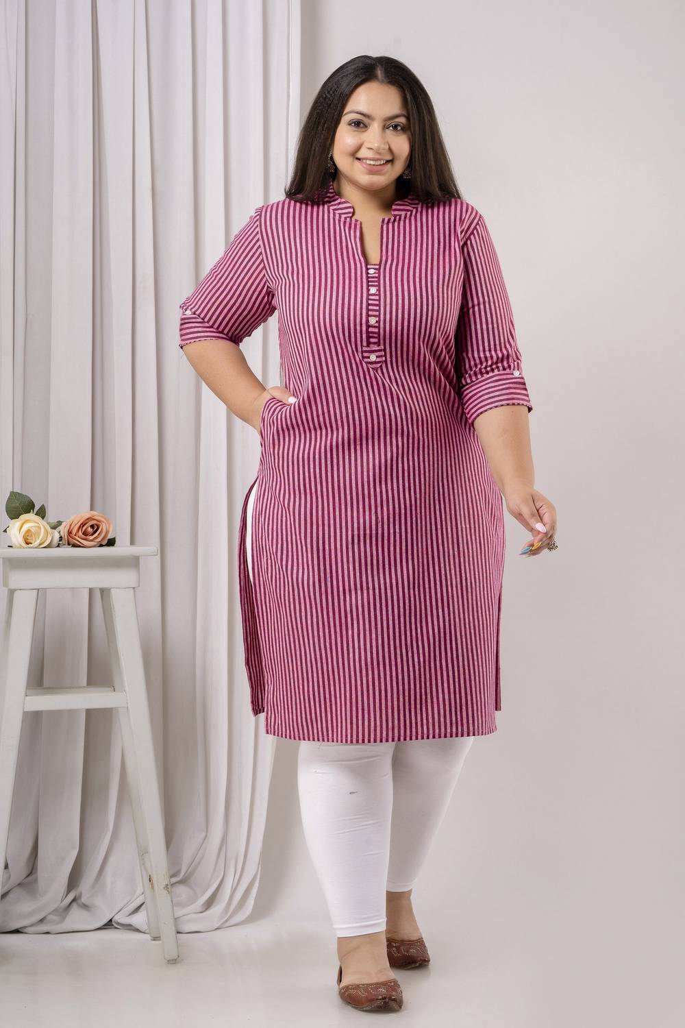 SHRITIKA Women Striped Pure Cotton Straight Kurta (Multicolor)