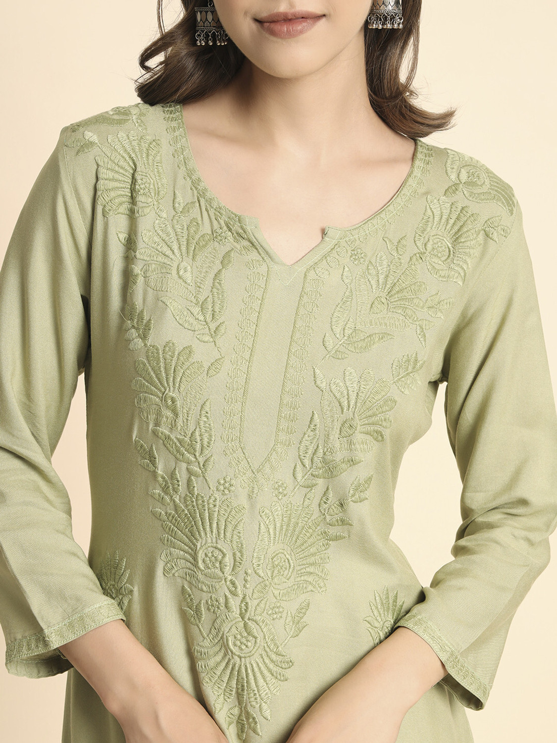 Image of Sofisty Women Chikan Embroidery Straight Kurta