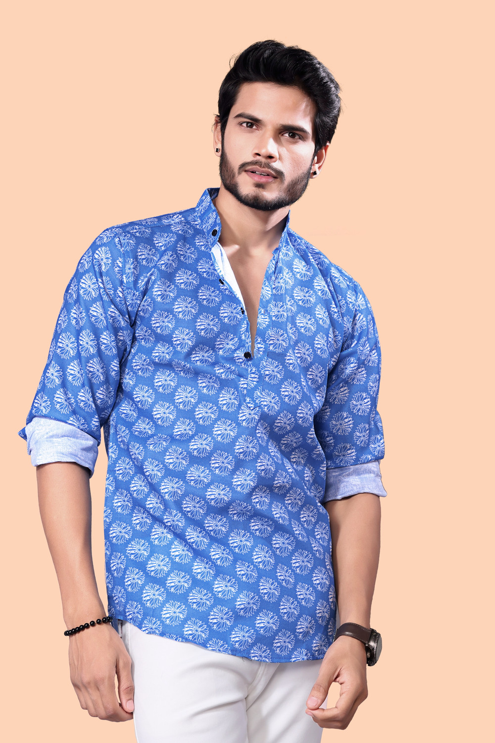 Image of Varidashi Men Printed Casual Blue Shirt
